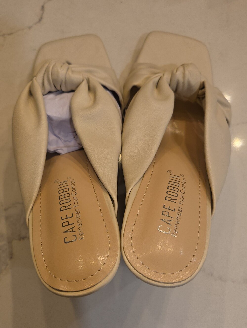 Cape Robbin Ivory Knot Slide Mules